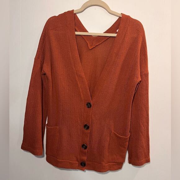 Sadie & Love Burnt Orange V Neck Pocket Cardigan Size Large - Picture 1 of 8